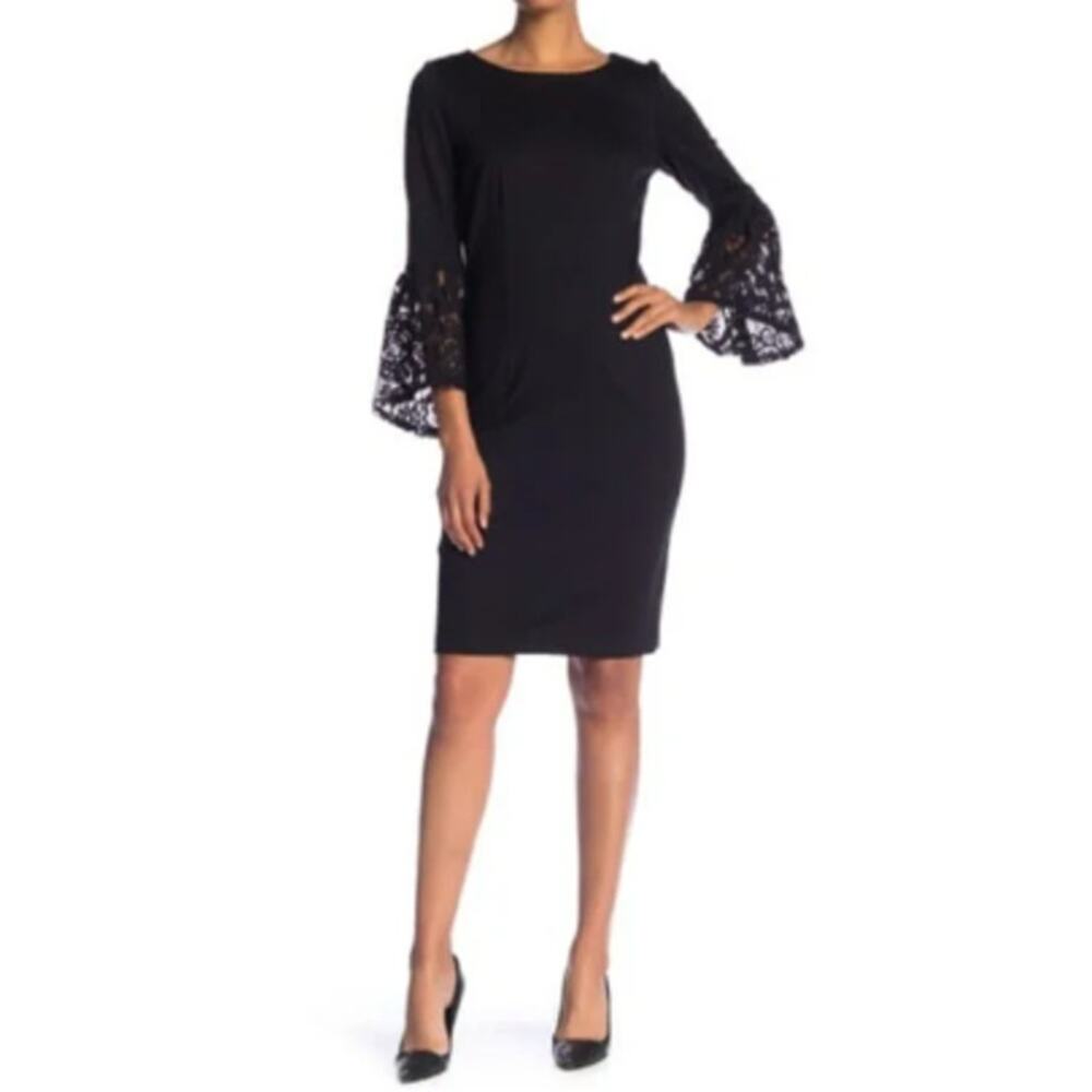 NEW NWT NANETTE LEPORE Black Lace Bell Long Sleeve Bodycon Zipper Dress LBD 10